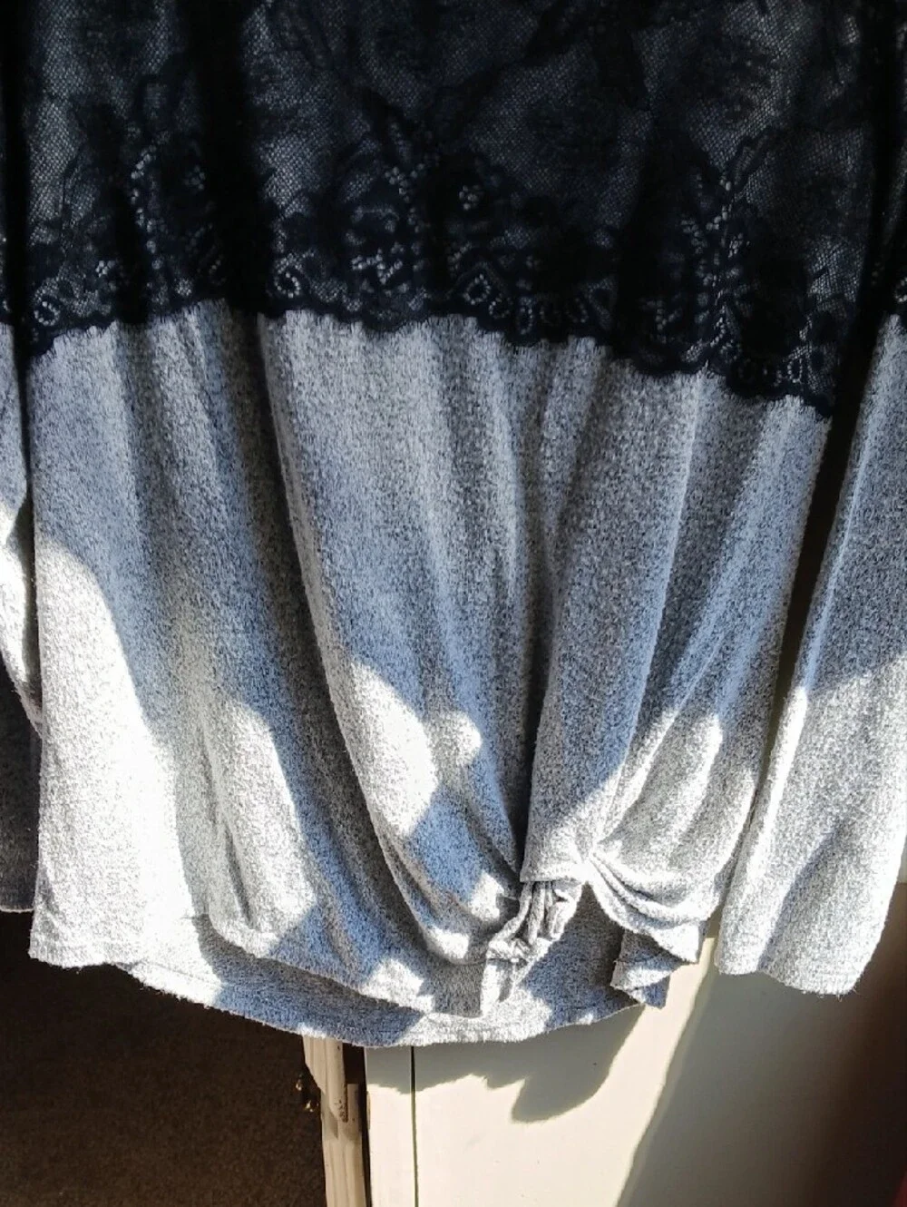 Maurices Black and Light Gray Lace-Trim Colorblock Crewneck
